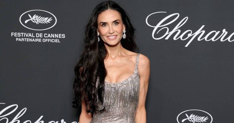 Demi Moore Dazzles in Plunging Tamara Ralph Crystal Gown for Chopard