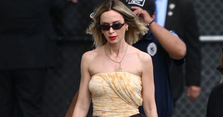 Emily Blunt’s Magda Butrym Dress Has a Dangerously High Back Slit