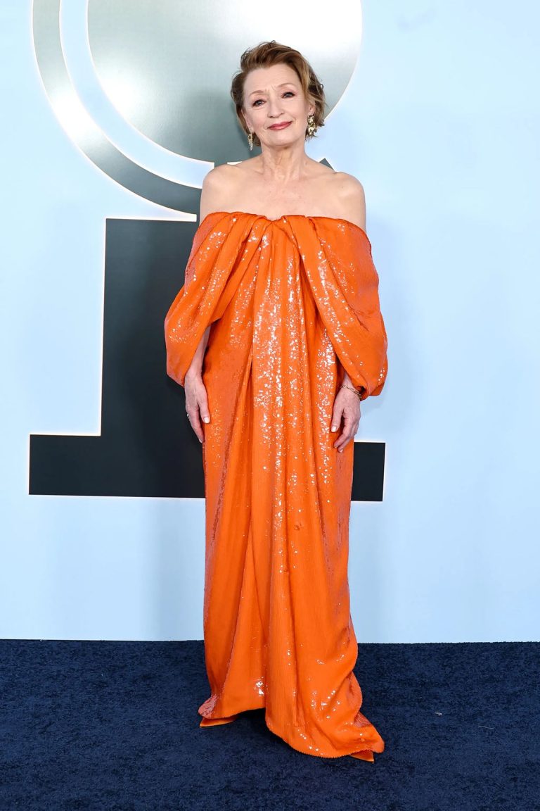 Lesley Manville Wins Tony Award In Vibrant Loewe Orange Gown