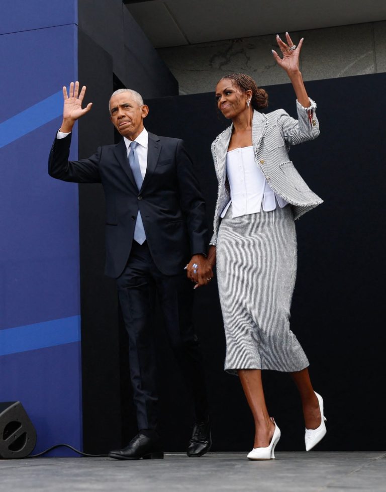 Michelle Obama in Celine & Thom Browne For Obama Center Events