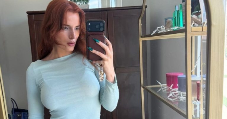 Bella Thorne’s Plunging PatBO Dress Gets a Thigh-High Slit for Birthday