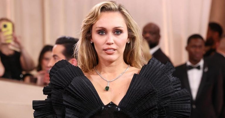 Miley Cyrus’ Plunging Saint Laurent Lace Dress Comes With Sky-High Slit