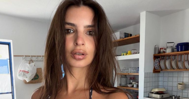 Emily Ratajkowski Nearly Spills Out of Dangerously Plunging Top