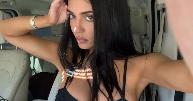 Kylie Jenner Sweats It Out in Dangerously Plunging Alo Sports Bra