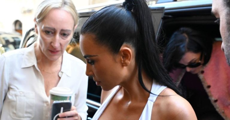 Kim Kardashian’s Plunging Dress Dips to Her Waist With Sky-High Louboutins