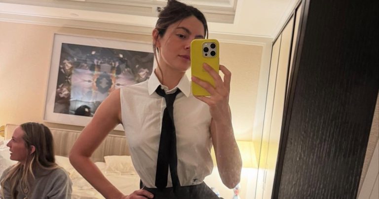 Monica Barbaro’s Plunging Altuzarra Top & High Slit Skirt Make a Bold Pair