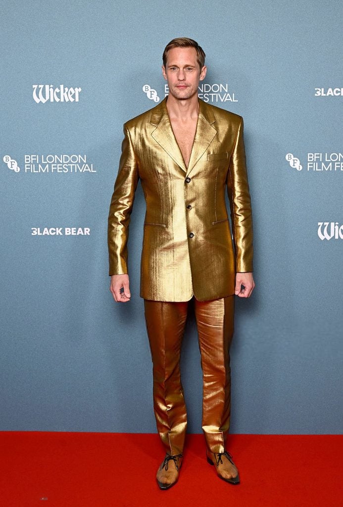 Alexander Skarsgård’s Gold Saint Laurent Suit Is Only Half the Story