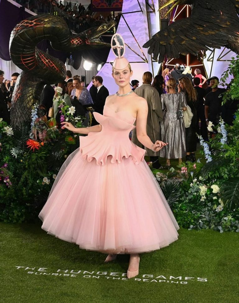 Elle Fanning Meets Effie Trinket in Robert Wun Couture